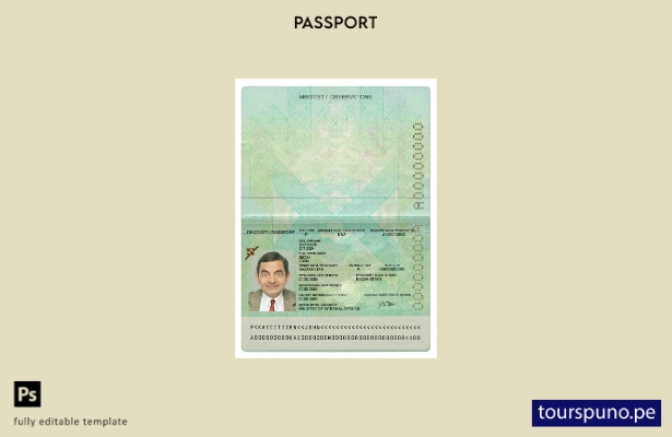 Plantilla de pasaporte de Kazajstán (presente) lista para imprimir